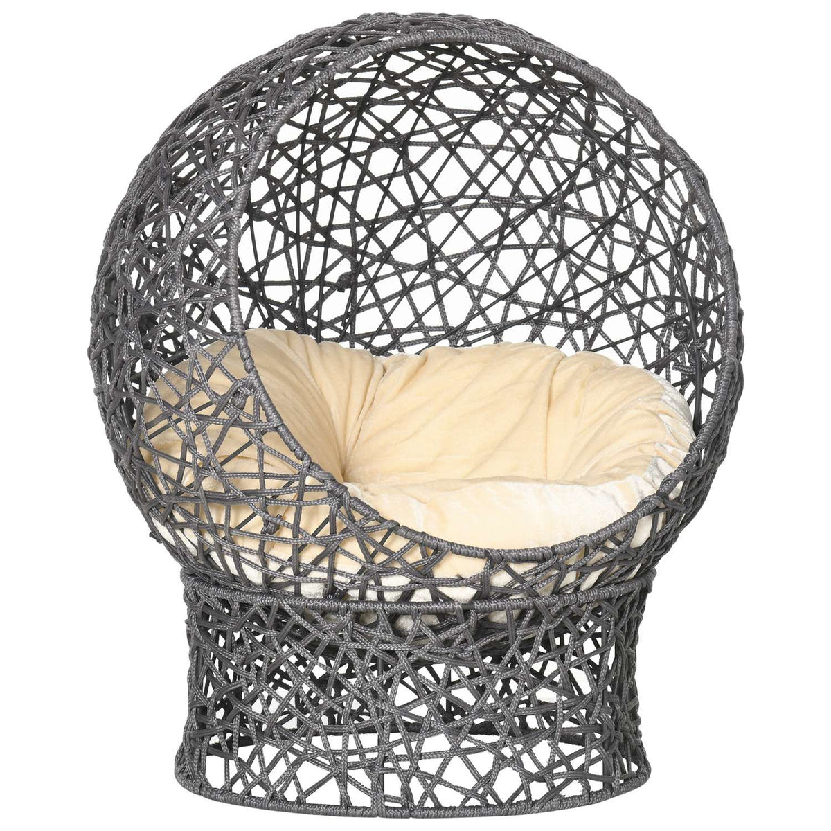 Cat Bed Stylish Cat Cave With Cushion, Polyester Rope, Purple + Cream White, Cylindrical Base