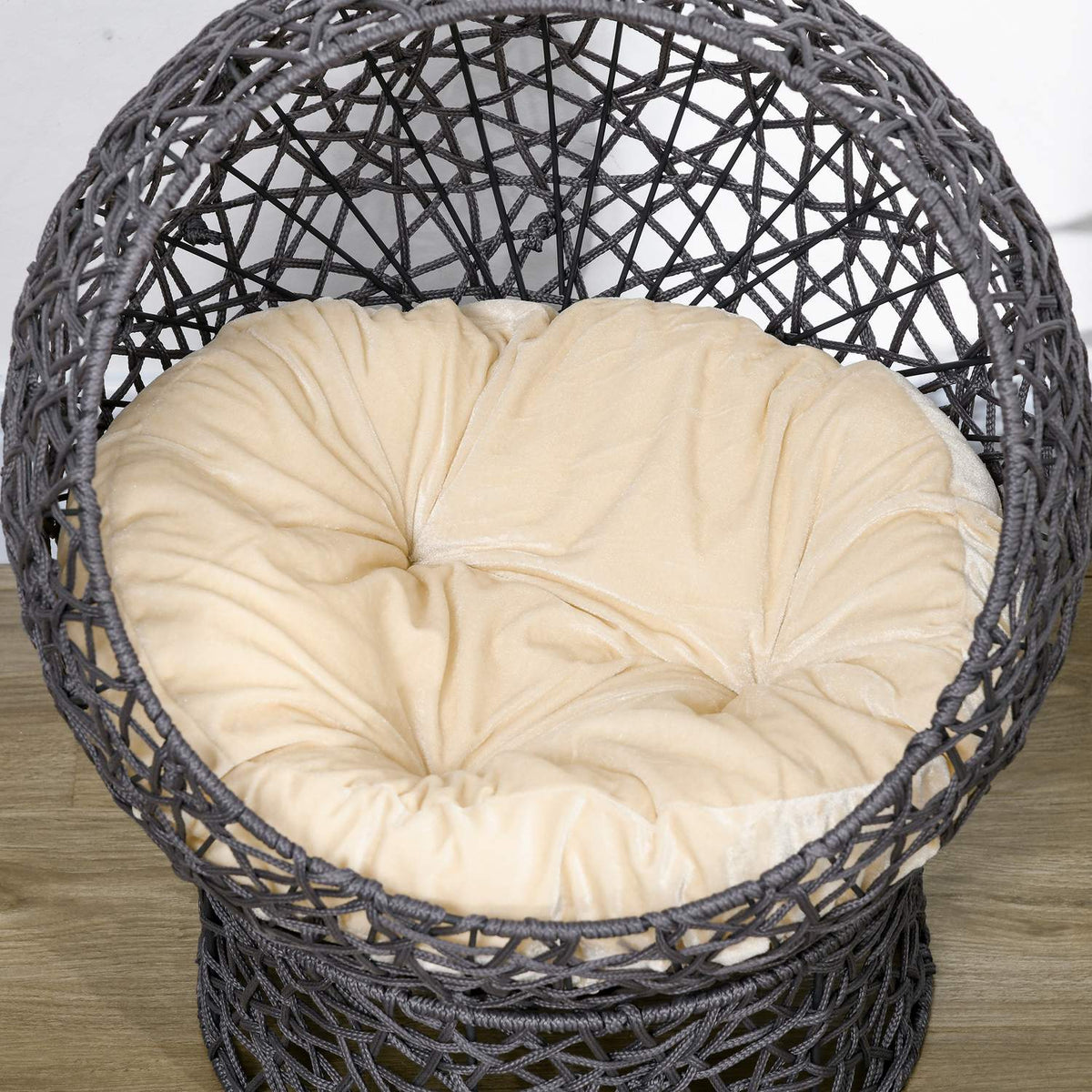 Cat Bed Stylish Cat Cave With Cushion, Polyester Rope, Purple + Cream White, Cylindrical Base