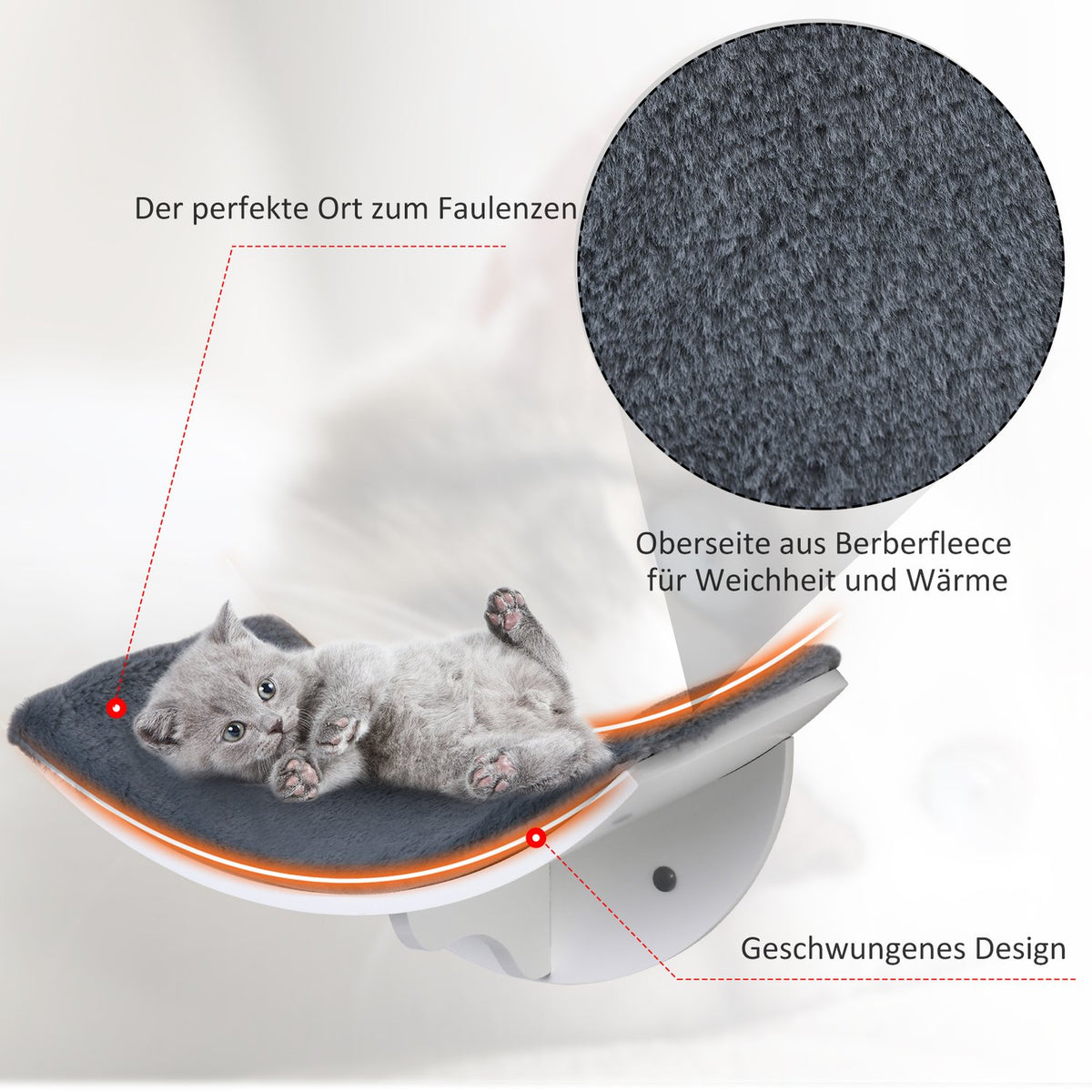 Cat Bed Wall Mounted Stylish Wall Lounger For Cats, Plush Cushion, Mdf, Easy Installation, White + Gray, 41X28X21Cm
