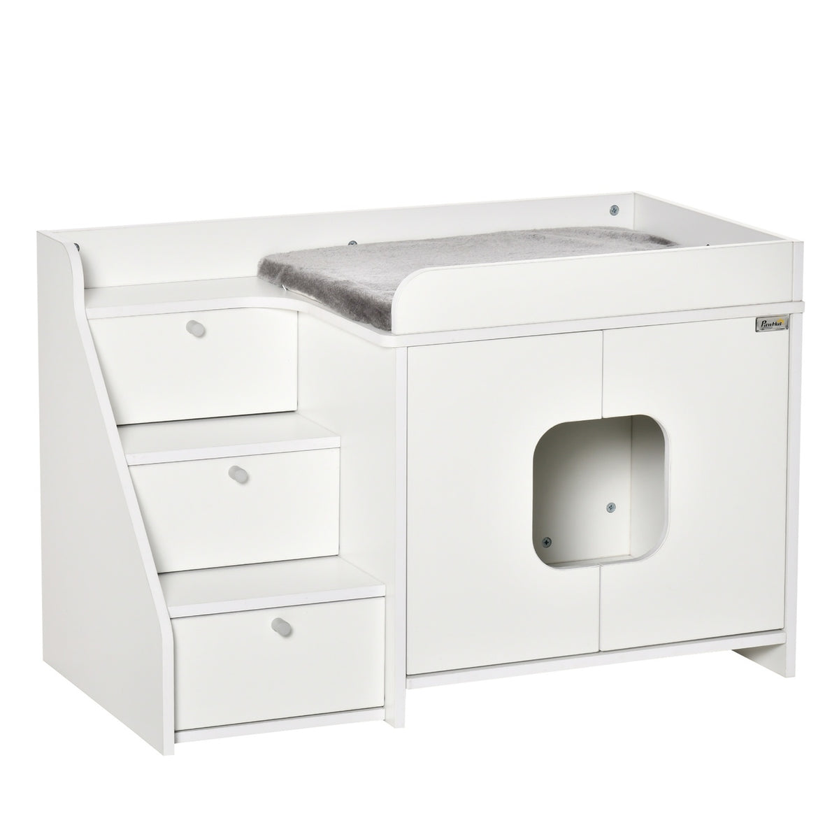 Cat Cabinet For Cat Litter Box Hidden Litter Box With 3-Step Stairs, Door Opening, Pb Plate, White, 90X48X59Cm