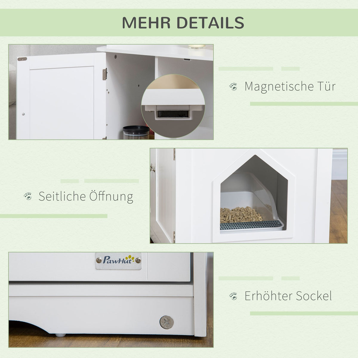 Cat Cabinet Litter Tray Adjustable Divider Magnetic Doors White 86X48X52Cm