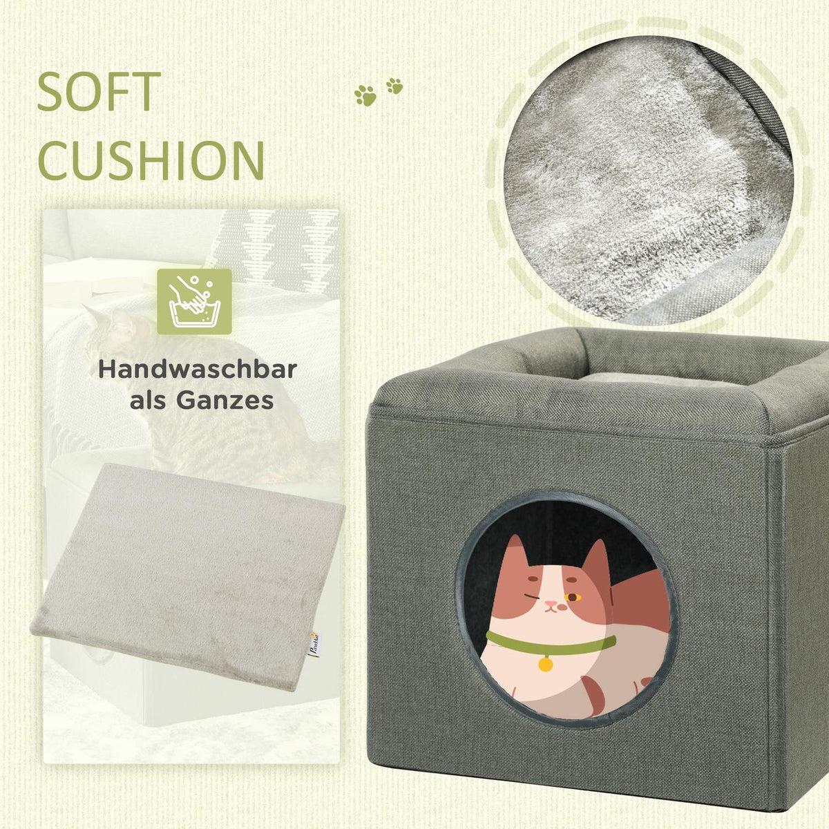 Cat Cave 36.5X36.5X33Cm Two-Story Cat House With Cushion, Dog House For Cats Up To 5Kg In Green