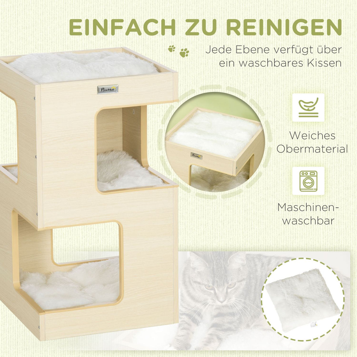 Cat Cave 3-Tier Cat Cabinet Cushion Indoor Cat House Cat House Toy Oak 34X34X60 Cm
