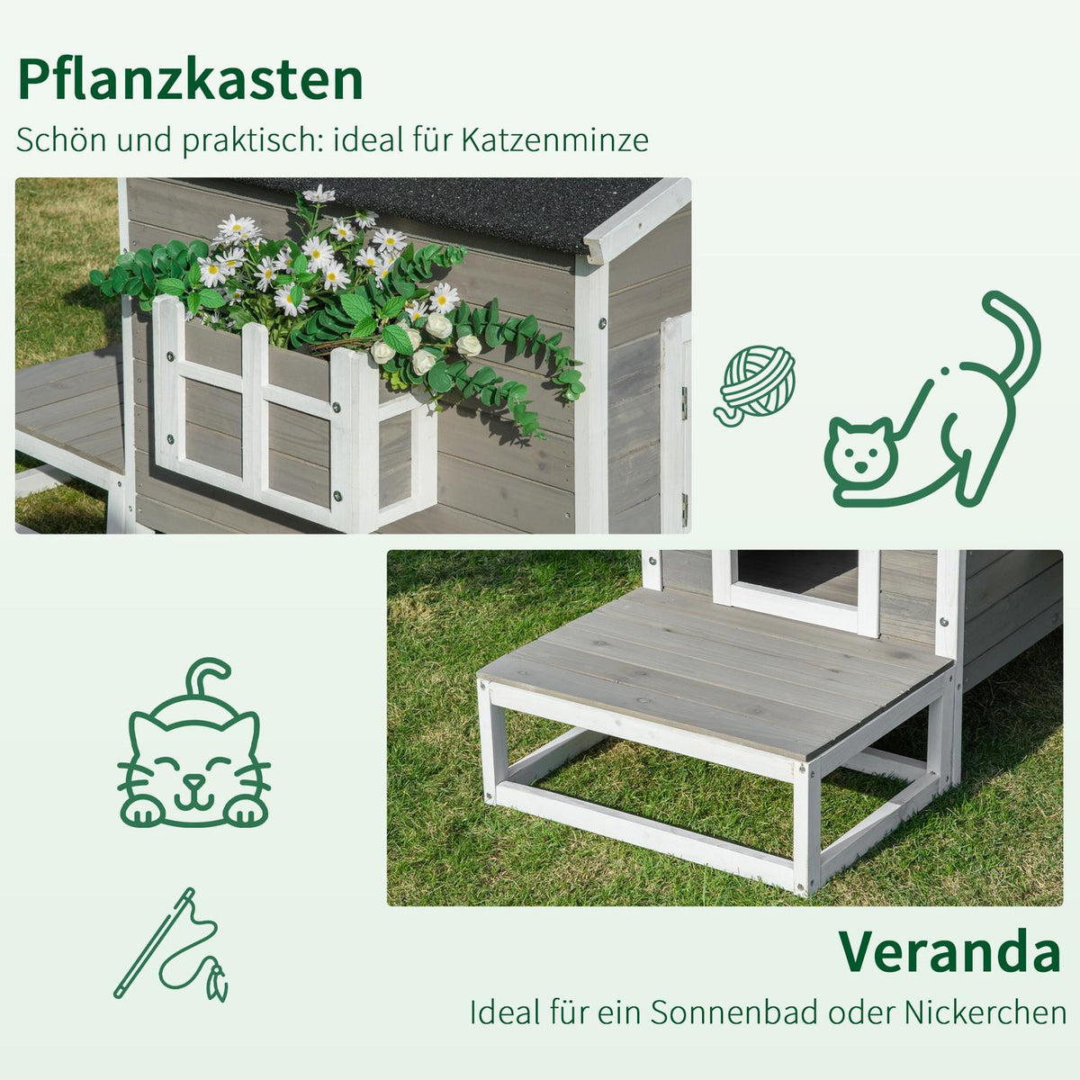 Cat House Cat Hut Cat Cave Small Animal House With Terrace And Balcony For Cats Dogs Fir Wood Gray + White 115 X 66.5 X 74.7 Cm