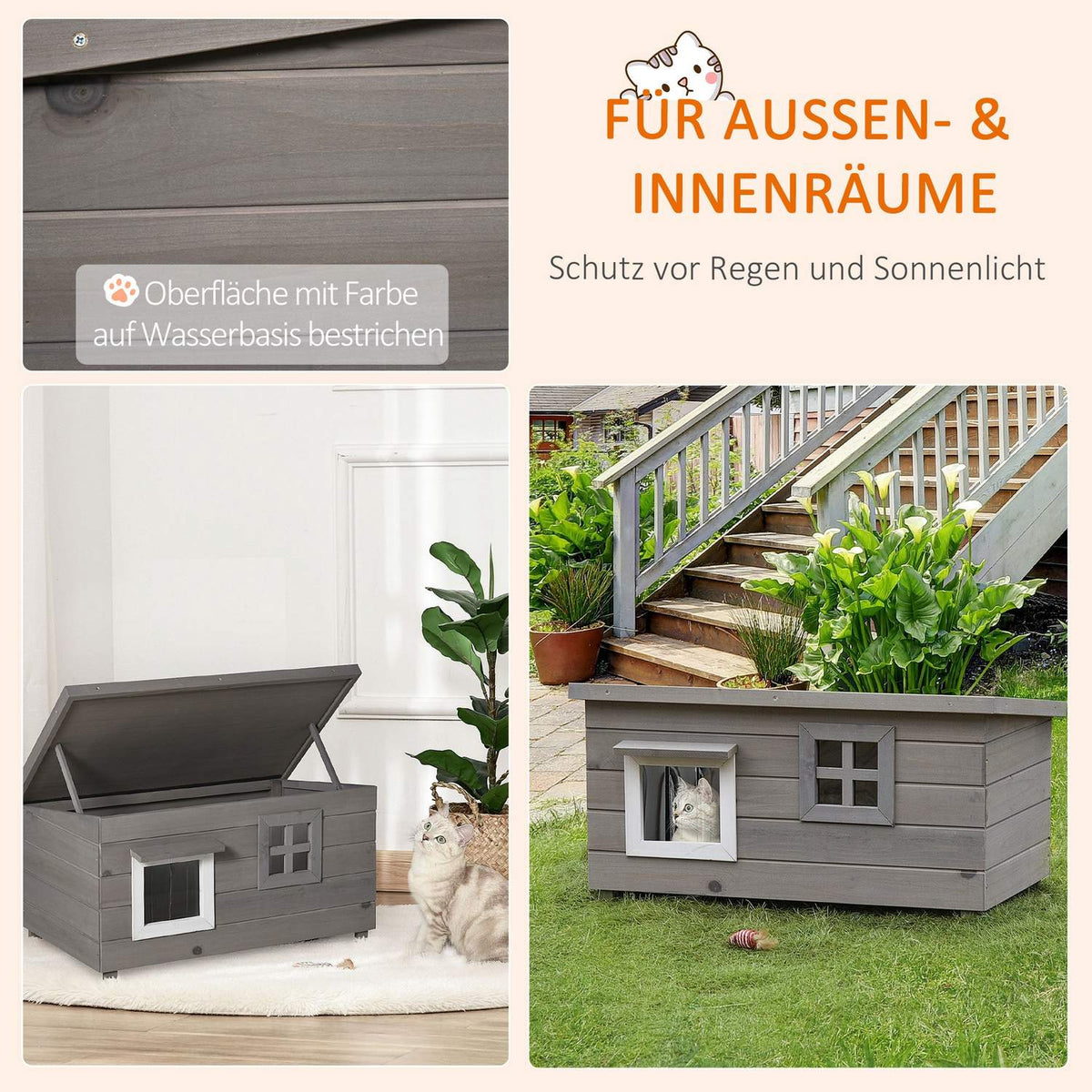 Cat House Cat Hut With Asphalt Roof Cat Cave Small Animal House With Window Outdoor Winterproof Fir Wood Gray Black 87 X 52 X 48 Cm
