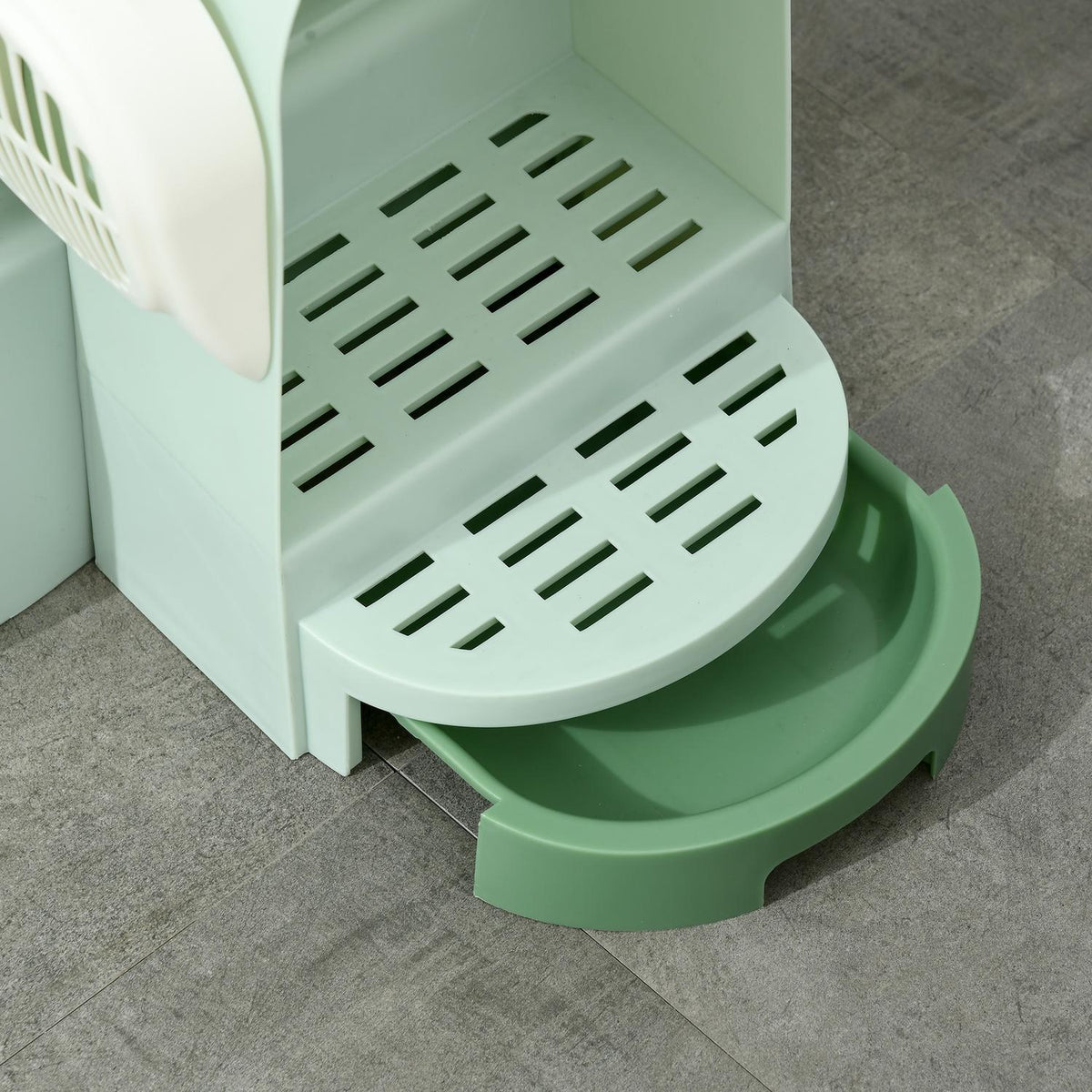 Cat House Litter Tray 2 Pull-Out Floor Trays Hood Shovel For Large Cats Green 52X60X42Cm