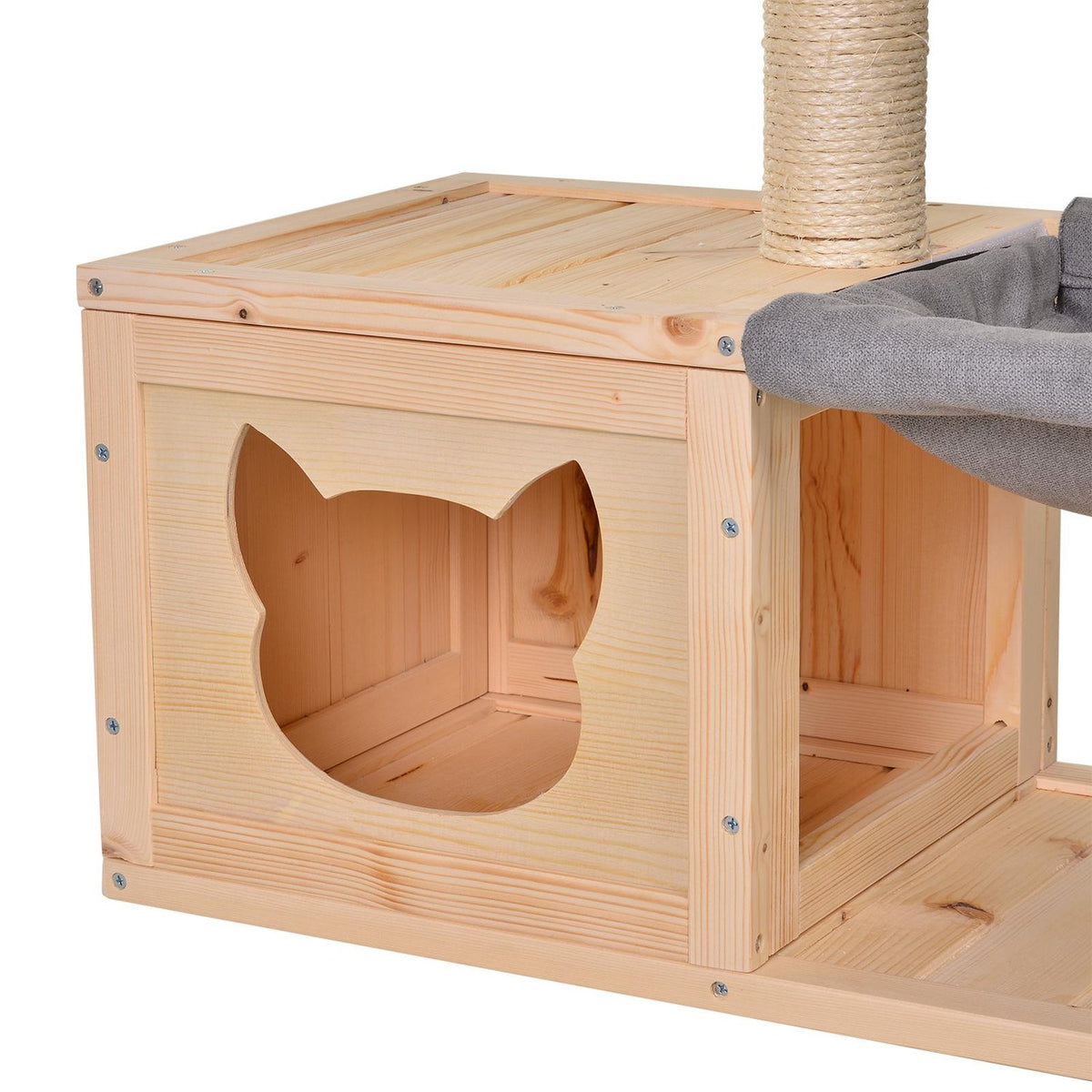 Cat House With Hammock Cat Box With Sisal Trunk, Fir Wood, Natural, 70X35X60Cm