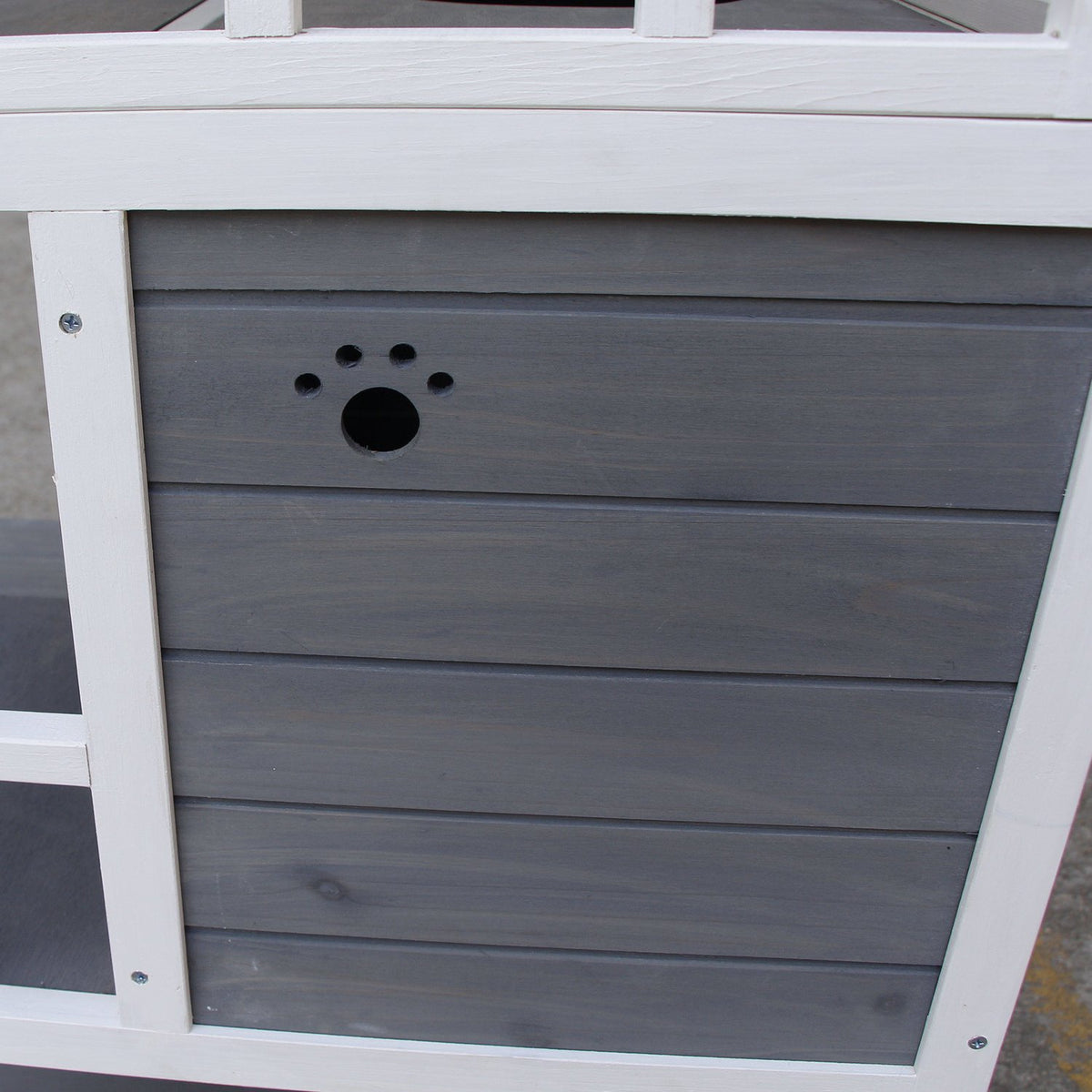 Cat House With Toilet, 4 Tier Cat House With Balcony, Cat Villa With Stairs, Asphalt Roof, Solid Wood, Gray, 78 X 76 X 140 Cm