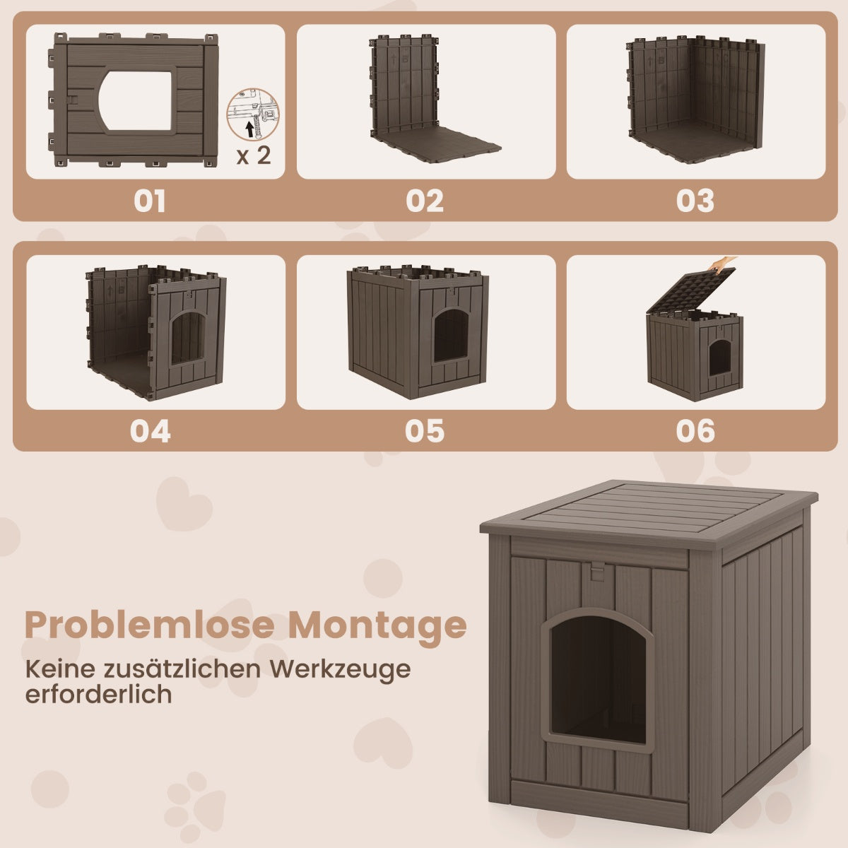 Cat Litter Box Cabinet with Folding Door, Weatherproof PP