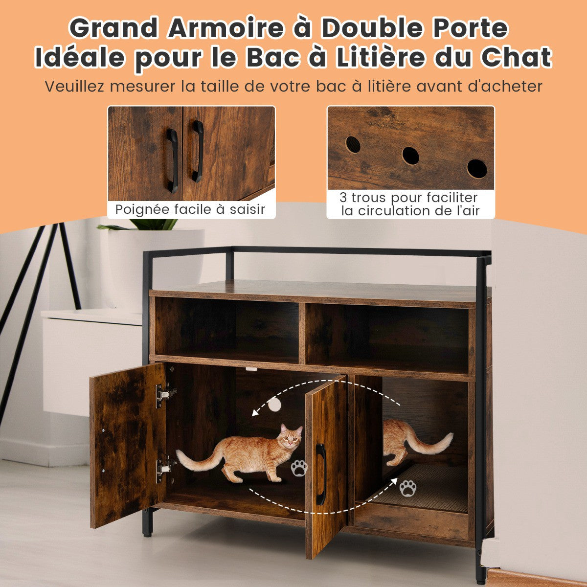 Cat Litter Box Enclosure Cabinet With Storage, Scratcher