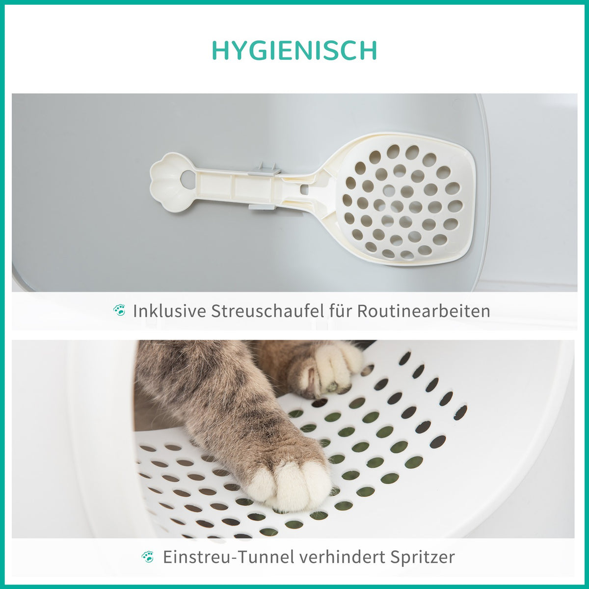 Cat Litter Box Hooded Toilet Mesh Base Plastic White 55X40X39Cm Up To 5Kg