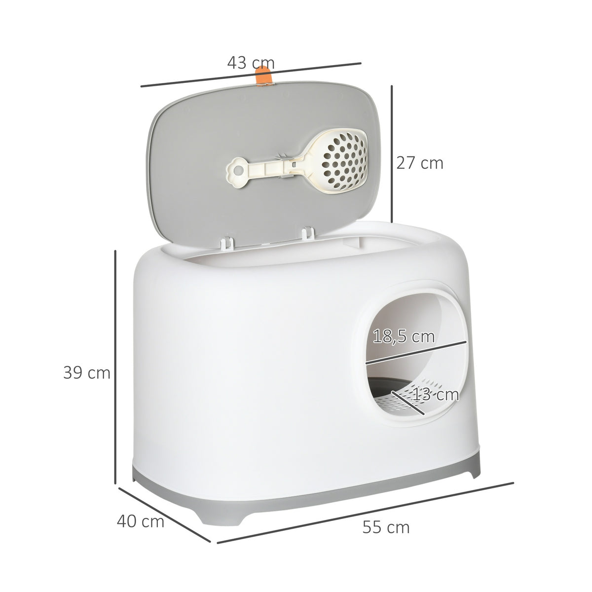 Cat Litter Box Hooded Toilet Mesh Base Plastic White 55X40X39Cm Up To 5Kg