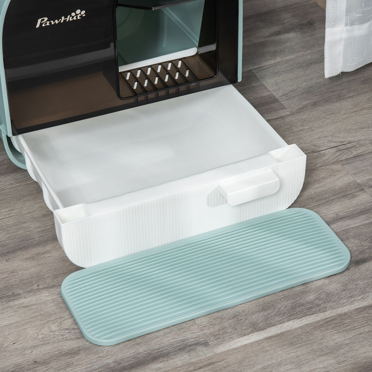 Cat Litter Box With Hood Toilet For Cats Up To 5 Kg, With Lid, Cat Litter Mat, Plastic, Green, 43X44X47Cm