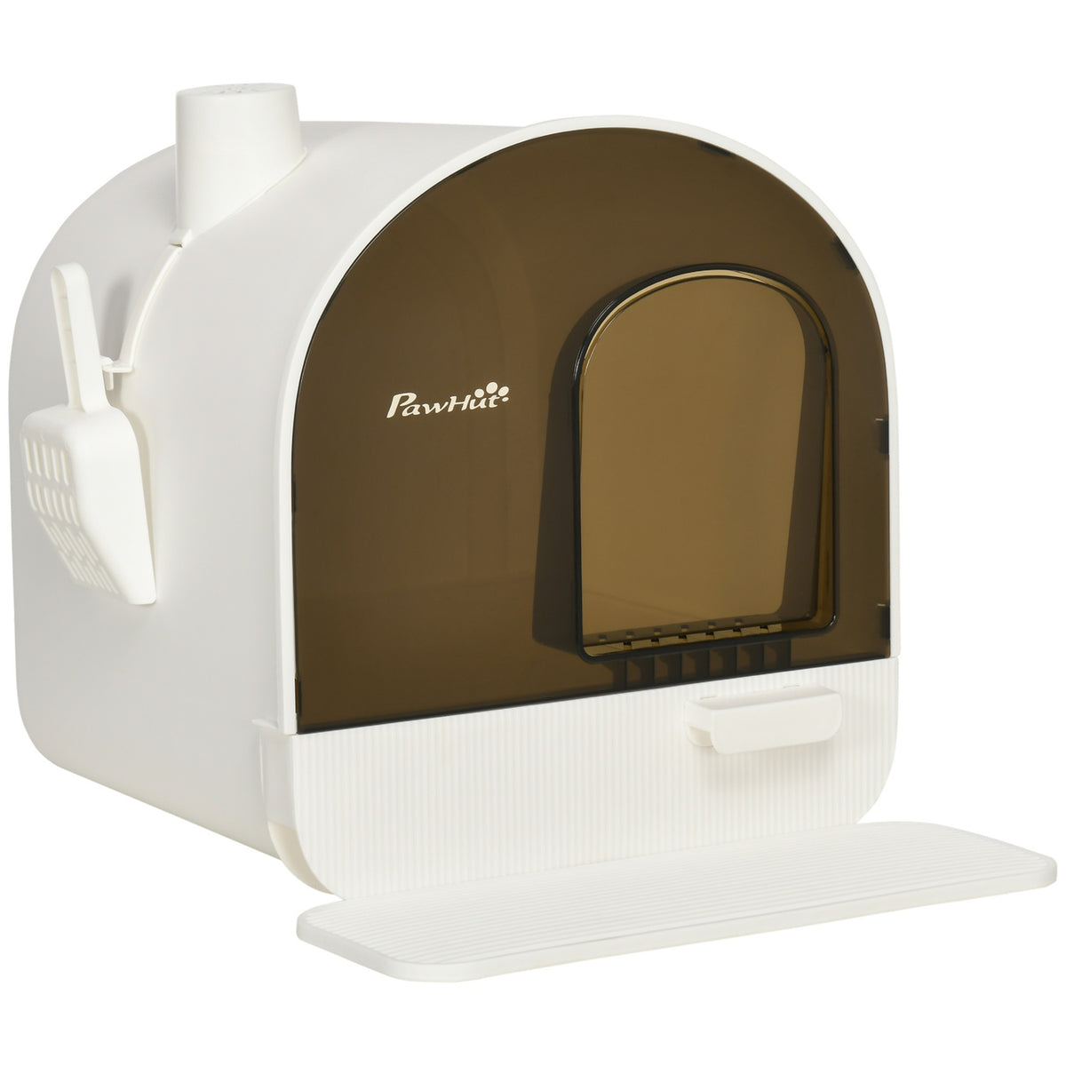 Cat Litter Box With Hood Toilet For Cats Up To 5 Kg, With Lid, Cat Litter Mat, Plastic, White, 43X44X47Cm
