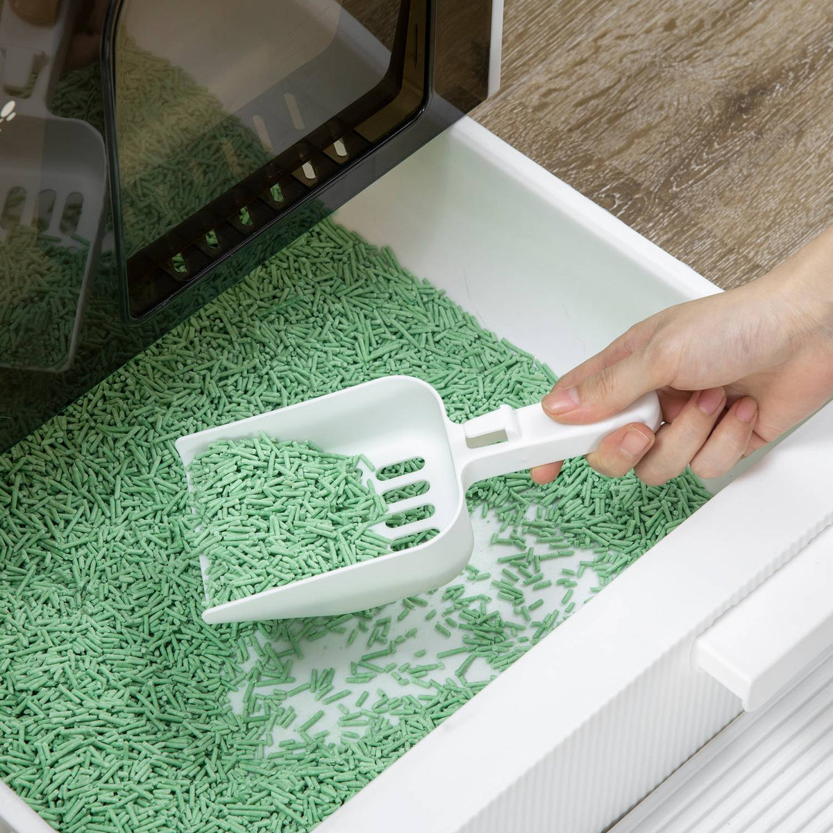 Cat Litter Box With Hood Toilet For Cats Up To 5 Kg, With Lid, Cat Litter Mat, Plastic, White, 43X44X47Cm