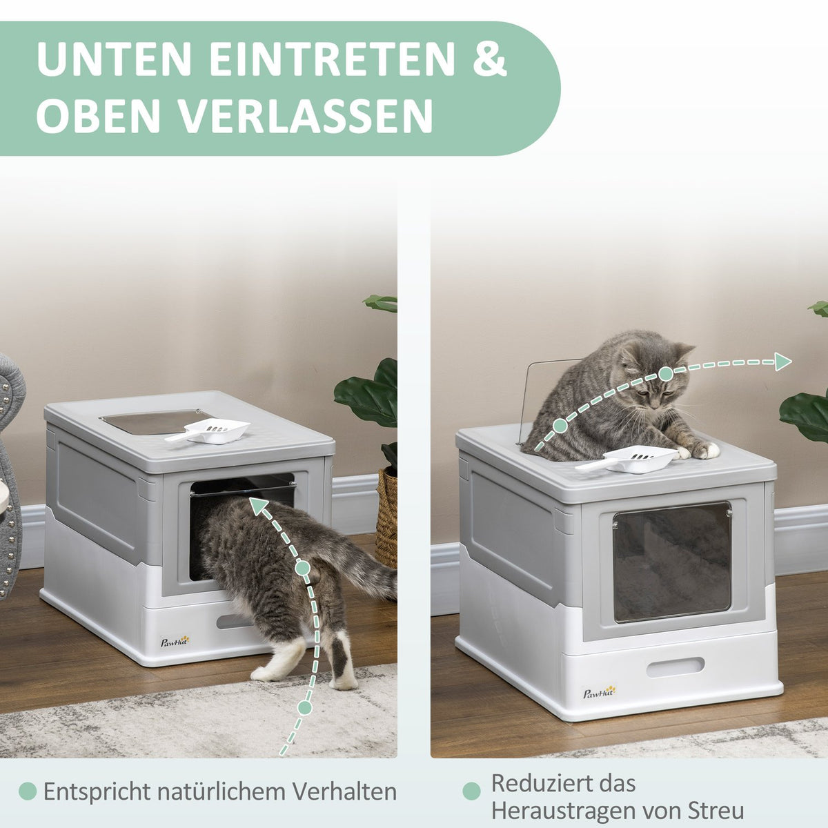 Cat Litter Box With Lid Cat House With Base Tray And Scoop Deodorization Box Plastic White + Gray 47.5 X 35.5 X 36.7 Cm
