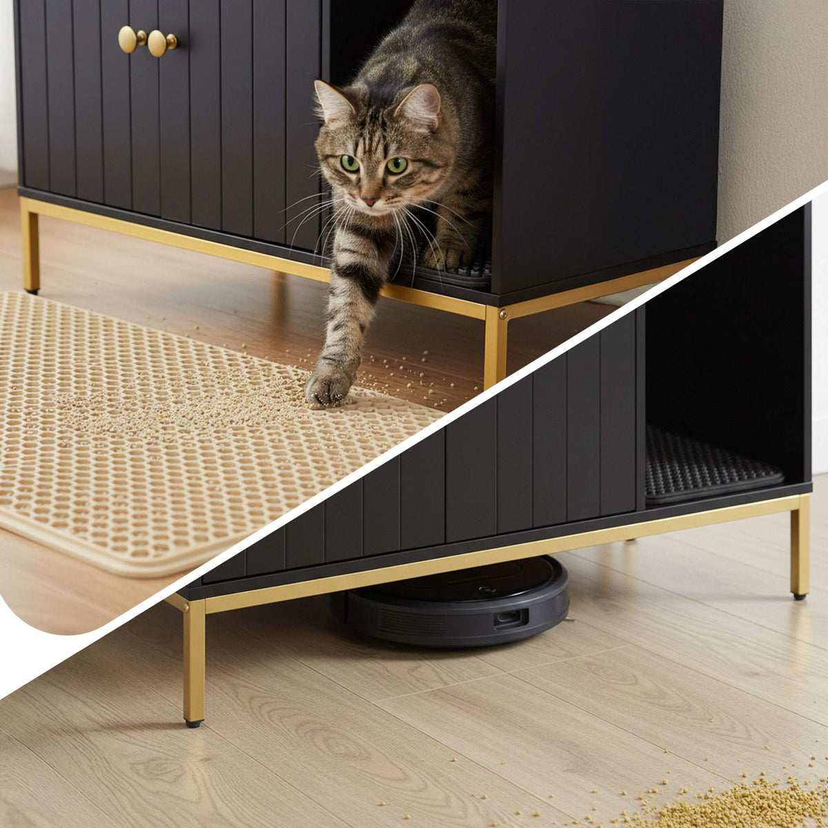 Cat Litter Cabinet, Wood-Effect, Metal Frame, 2-Door