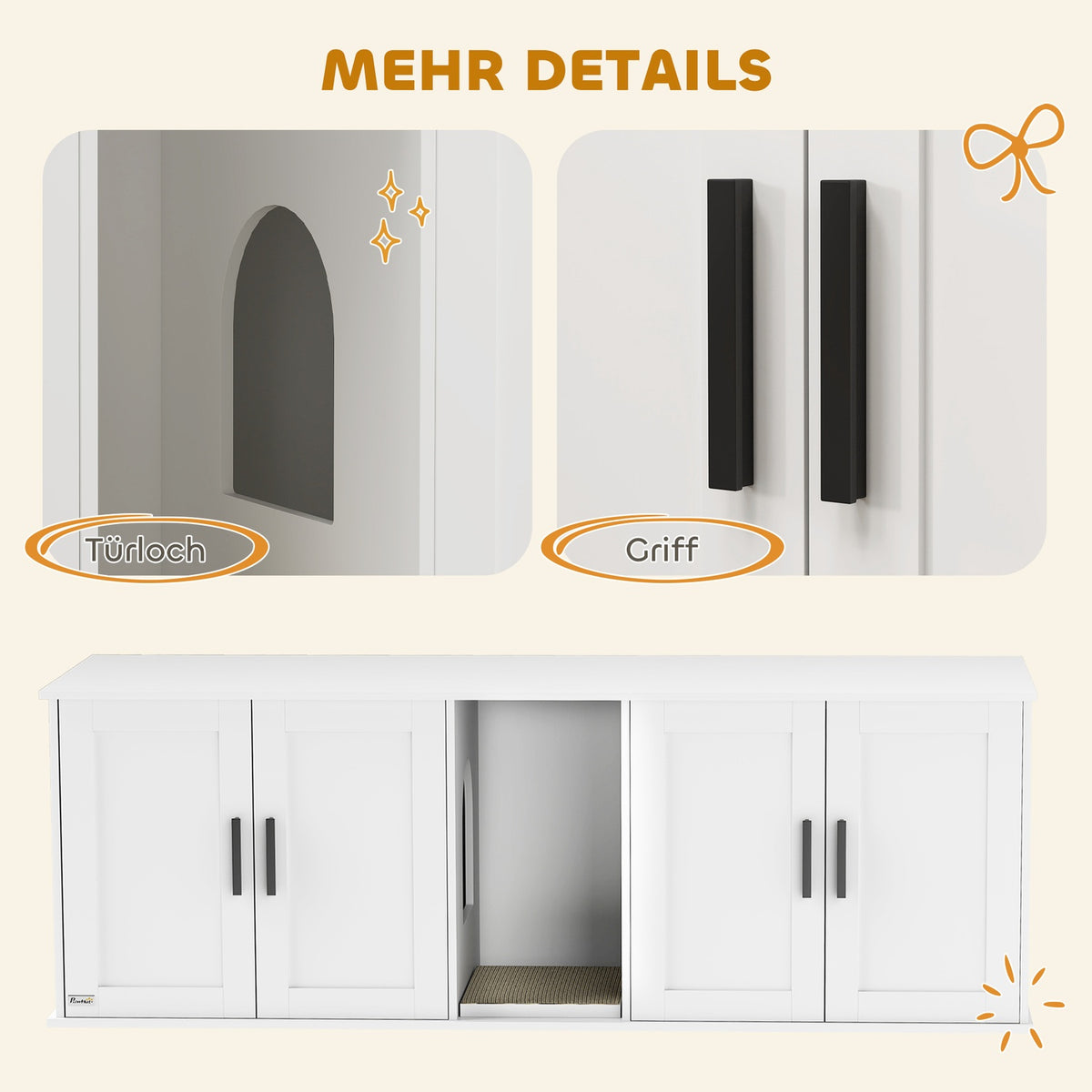Cat Litter Cabinet with Door, White, 145 x 49 x 51 cm