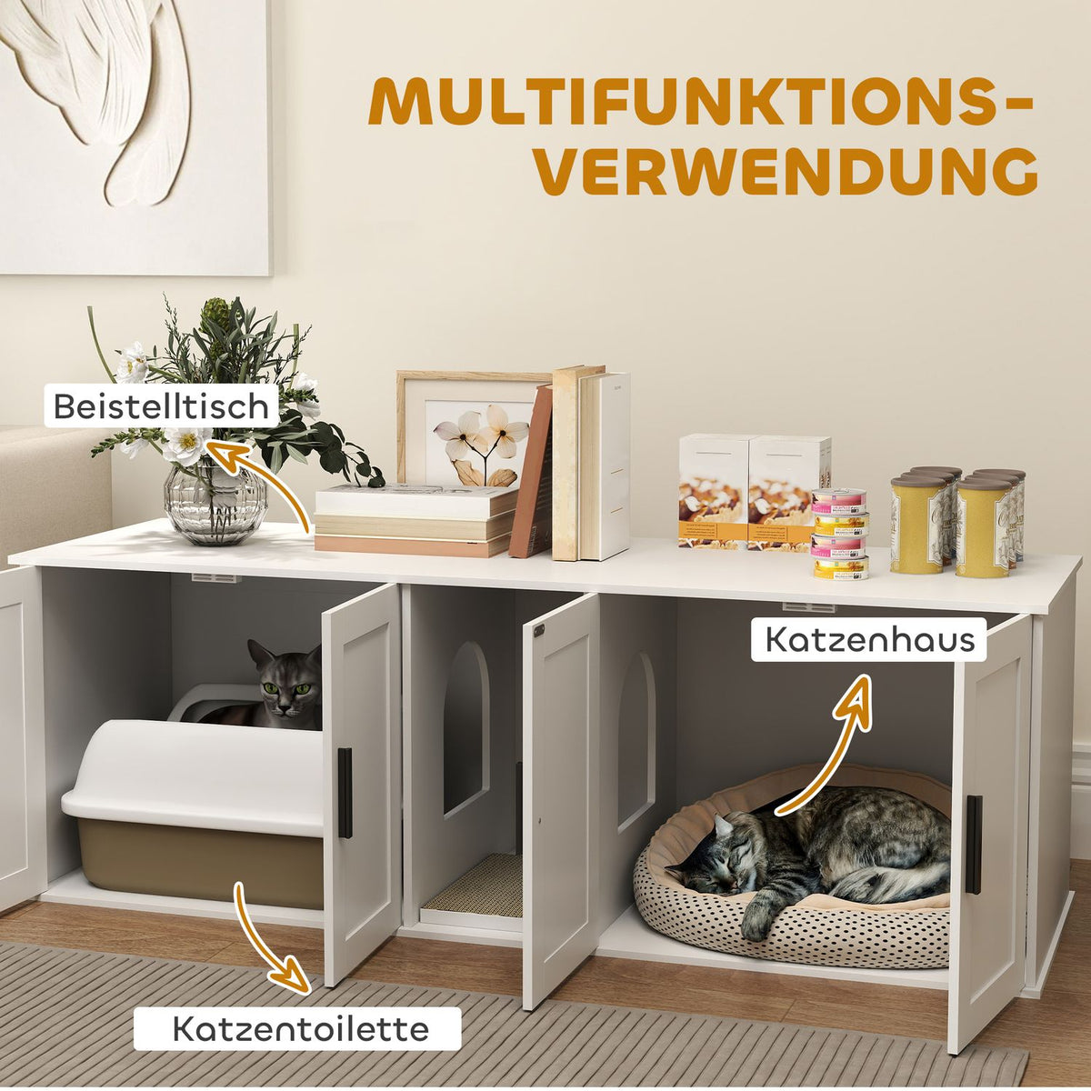 Cat Litter Cabinet with Door, White, 145 x 49 x 51 cm