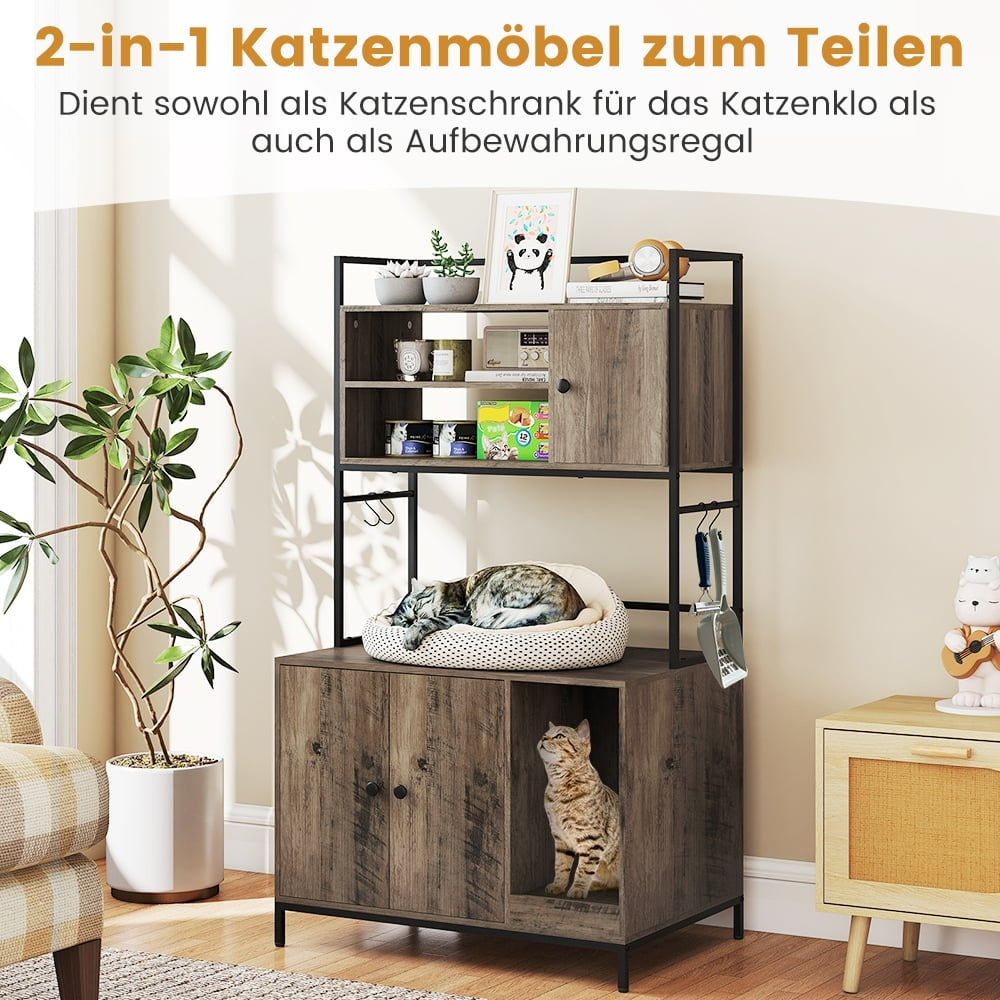 Cat Litter Cabinet with Shelves & Scratch Pad, Gray