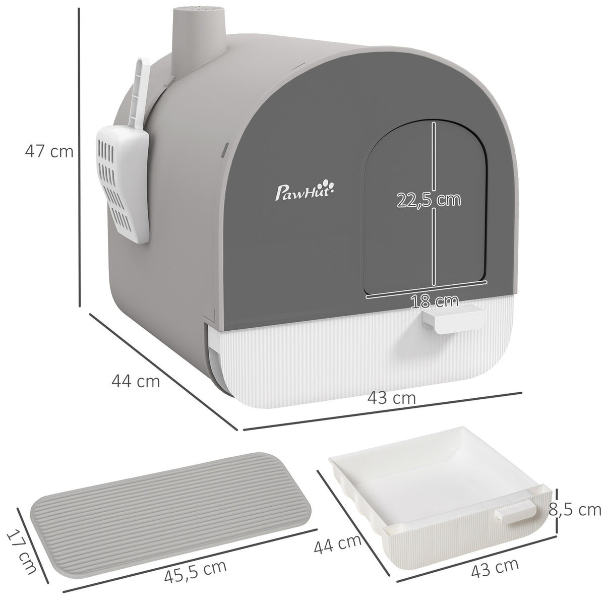 Cat Litter Toilet Cover Up To 5Kg Litter Box Lid Shovel Extendable Tray Cat Litter Mat Plastic Gray 43X44X47Cm
