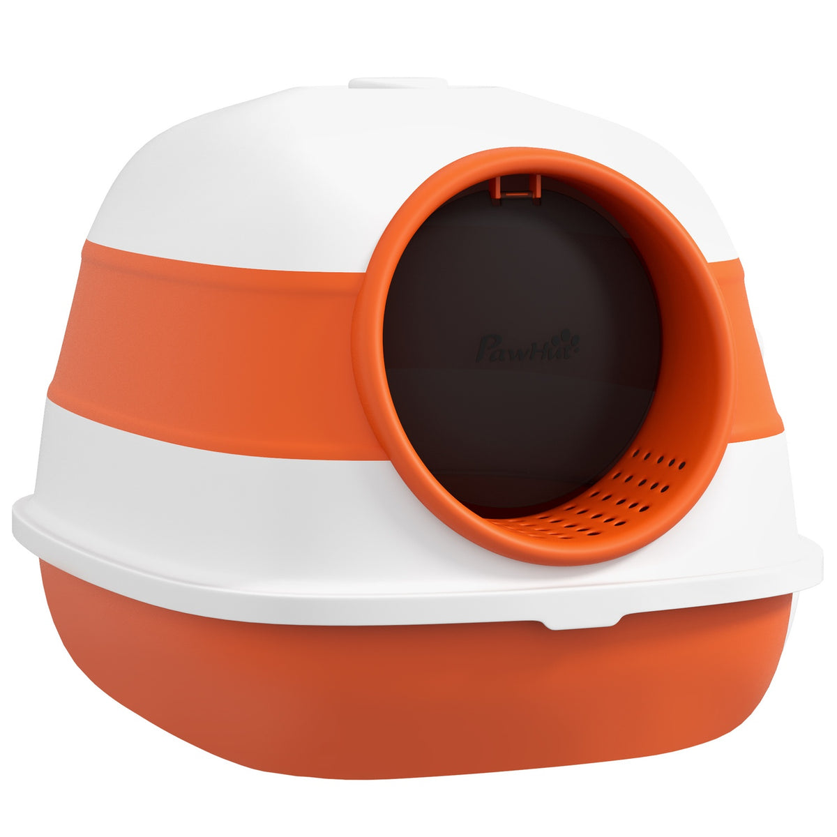 Cat Litter Tray With Lid Cat Litter Tray Deodorant Floor Grid Scoop For Cats Up To 5Kg White Orange 52X41X38Cm