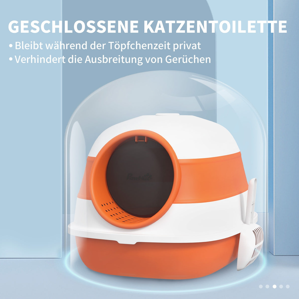 Cat Litter Tray With Lid Cat Litter Tray Deodorant Floor Grid Scoop For Cats Up To 5Kg White Orange 52X41X38Cm