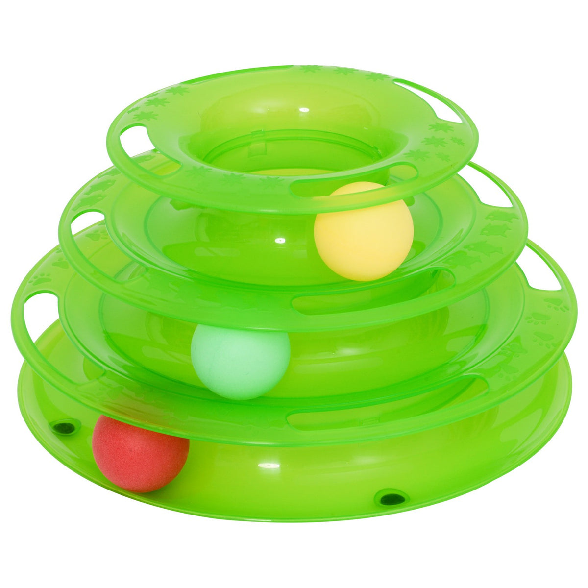 Cat Play Tower Toy Marble Run Spinning Top With 3 Balls, 3 Tiers, Green, L25Xw16Xh13Cm