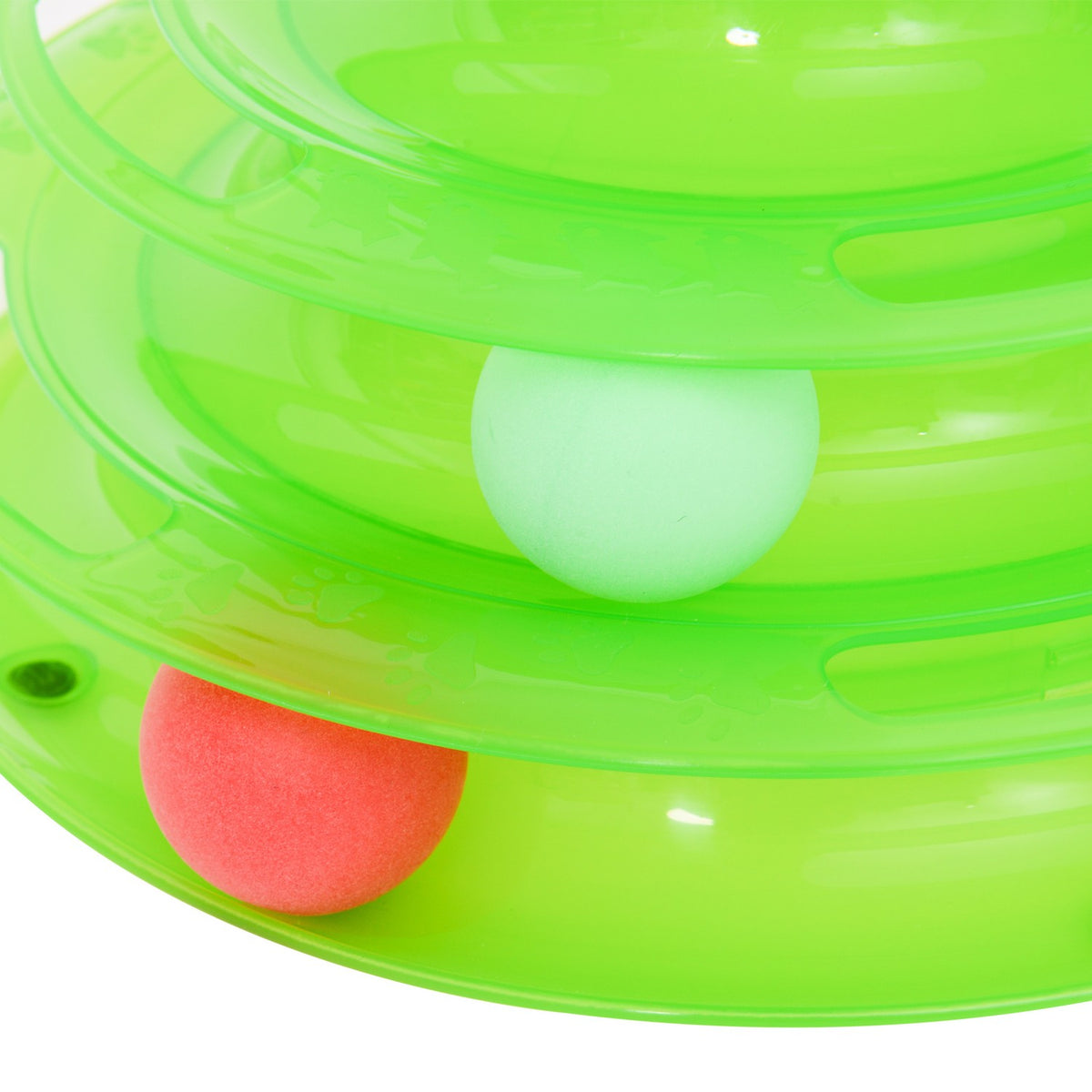 Cat Play Tower Toy Marble Run Spinning Top With 3 Balls, 3 Tiers, Green, L25Xw16Xh13Cm