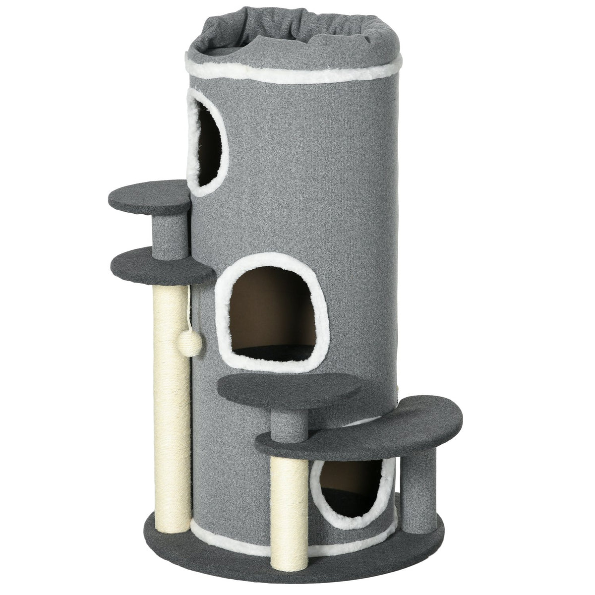 Cat Scratching Barrel 99 Cm Play Barrel With Cat Bed, Play Ball & Platforms, Cat Furniture, Grey