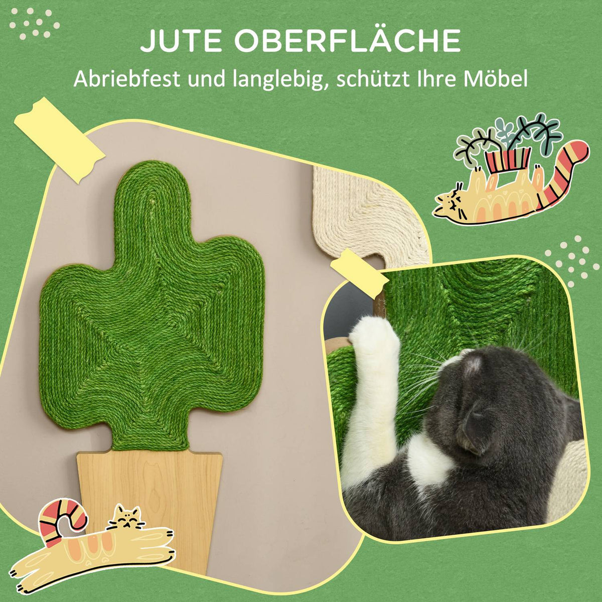 Cat Scratching Mat Set Of 2 Jute Rope Cat Scratching Boards With Hooks Cactus Design 30 X 60 Cm