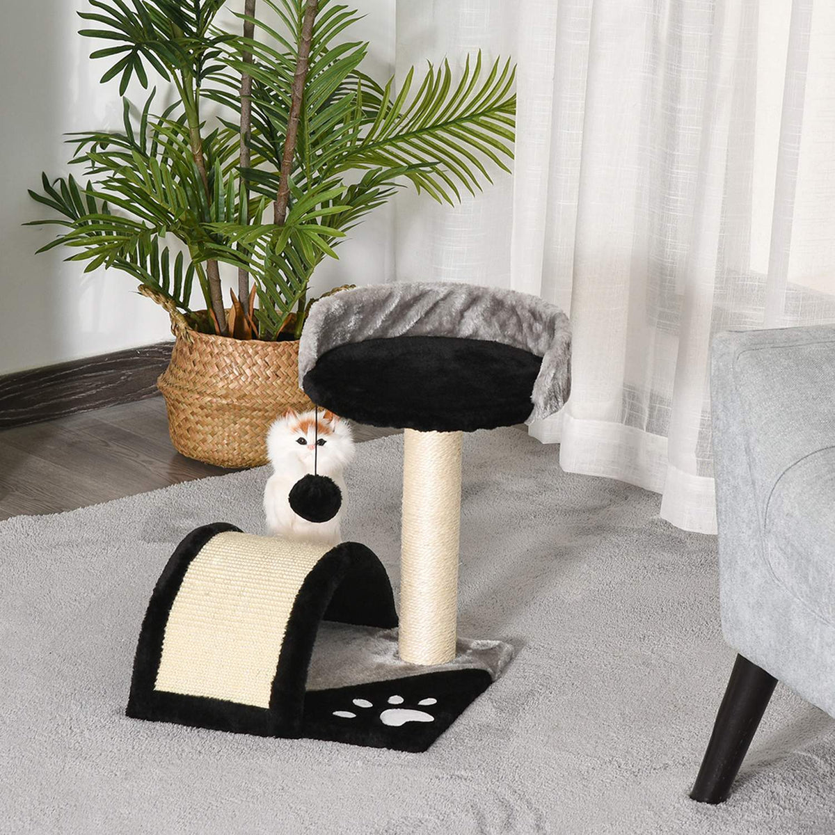 Cat Scratching Post Cat Scratching Post With Play Balls Sisal Rope Scratching Rods Black 35.5 X 37 X 46 Cm