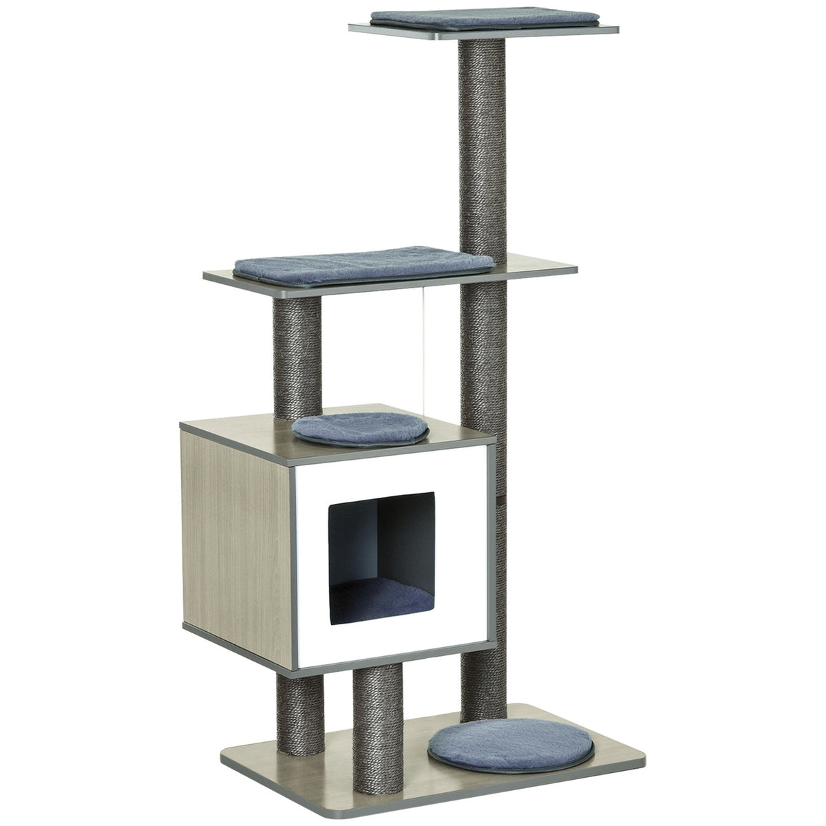 Cat Scratching Post Climbing Tree With Sisal, Padding & Toy Ball, Gray, 71.5X49.5X120 Cm