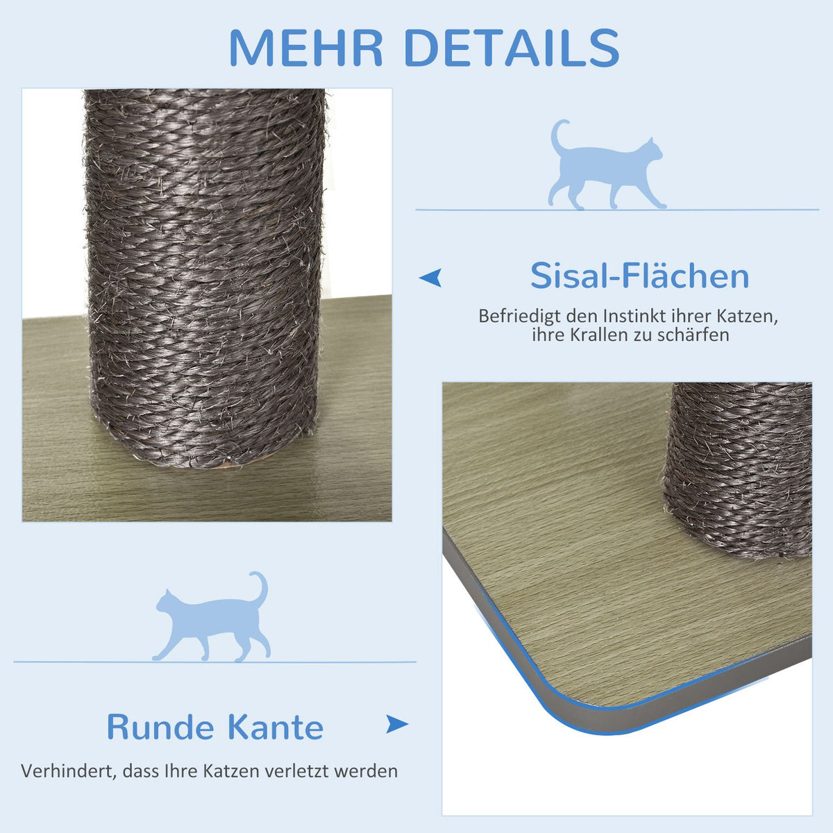 Cat Scratching Post Climbing Tree With Sisal, Padding & Toy Ball, Gray, 71.5X49.5X120 Cm