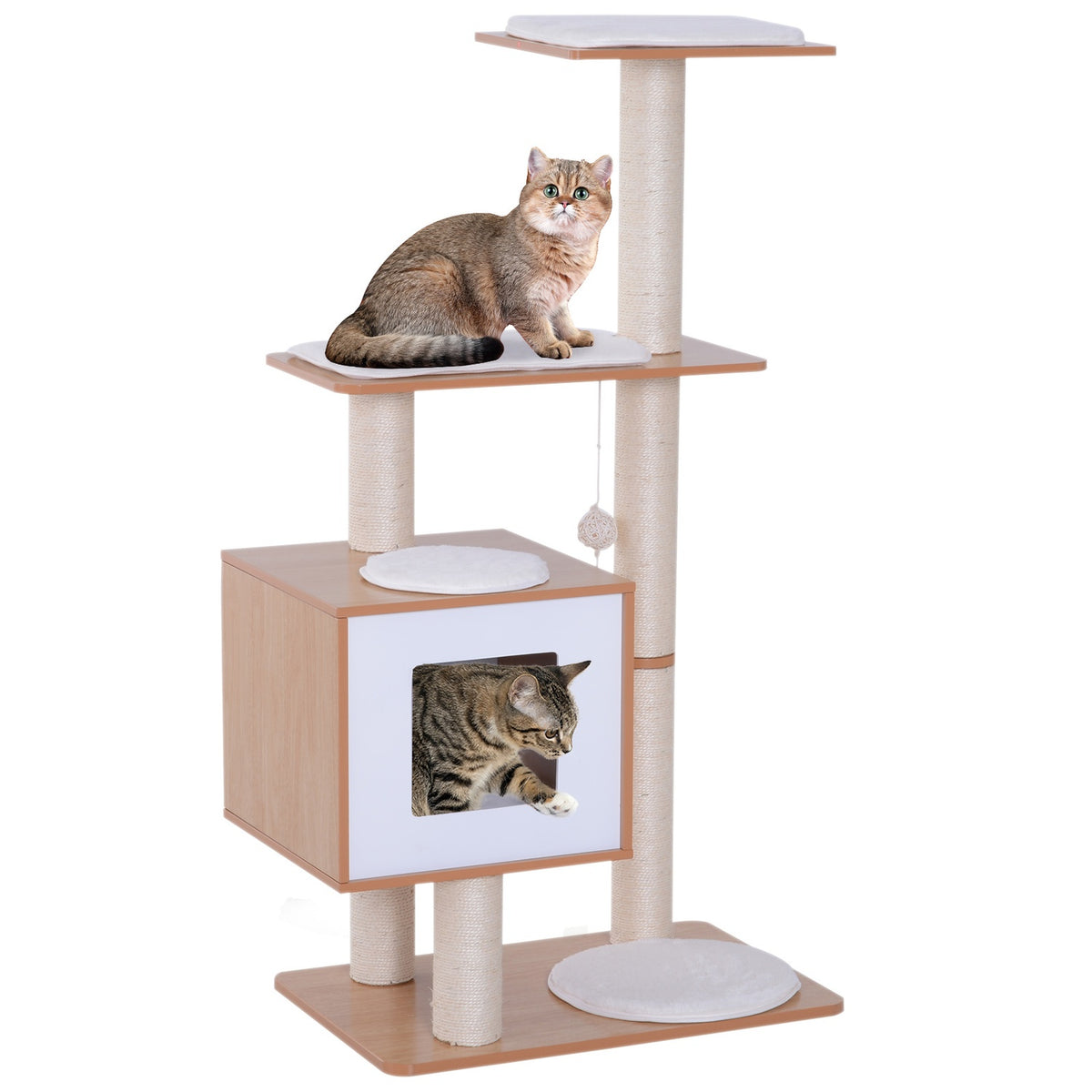 Cat Scratching Post Climbing Tree With Sisal, Padding & Toy Ball, Natural, 71.5X49.5X120 Cm