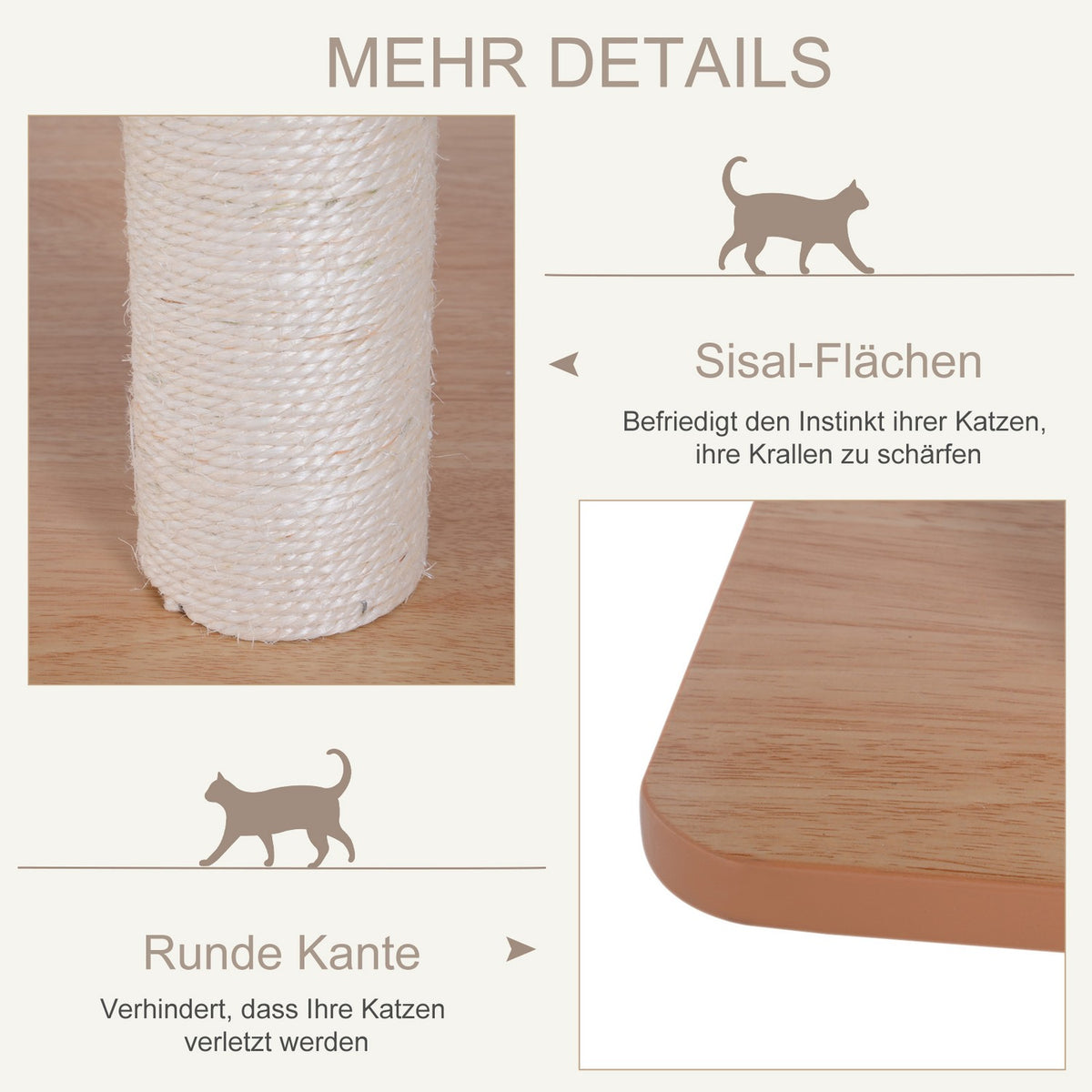 Cat Scratching Post Climbing Tree With Sisal, Padding & Toy Ball, Natural, 71.5X49.5X120 Cm