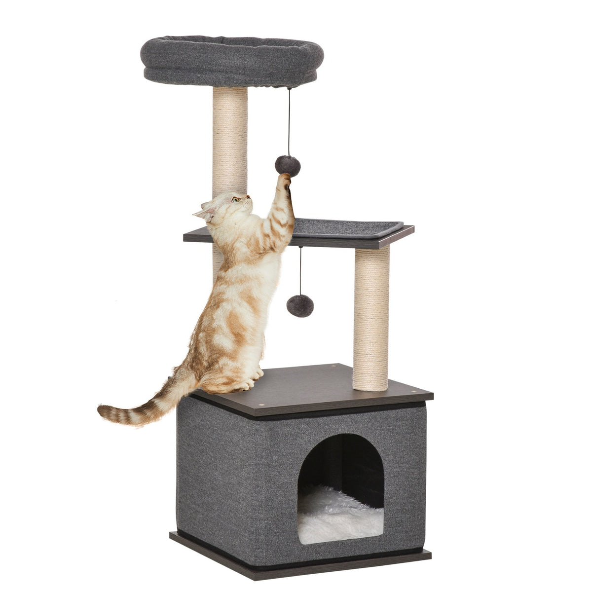 Cat Scratching Post Dark Gray Climbing Tree With Play Options, Play Sisal & Play Rope, Pb Board, Sisal, 40X40X104Cm