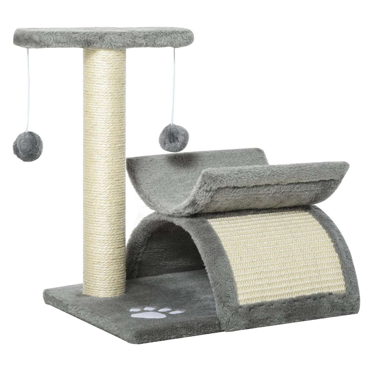 Cat Scratching Post, Play And Scratching Post With Play Ball, Light Grey, L40Xw30Xh43 Cm