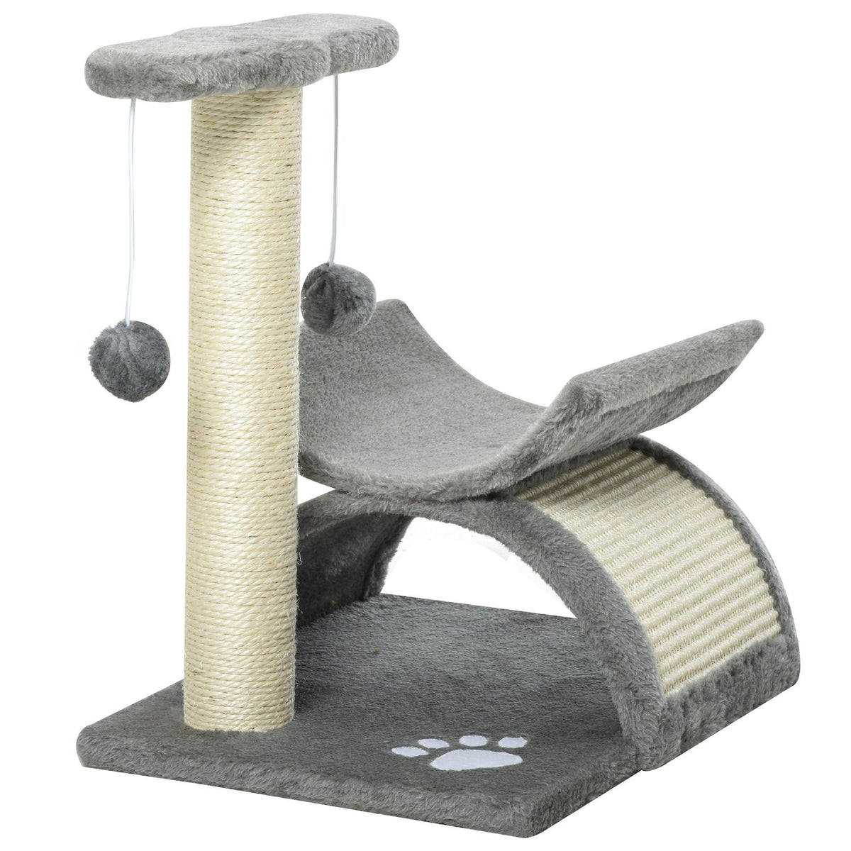 Cat Scratching Post, Play And Scratching Post With Play Ball, Light Grey, L40Xw30Xh43 Cm