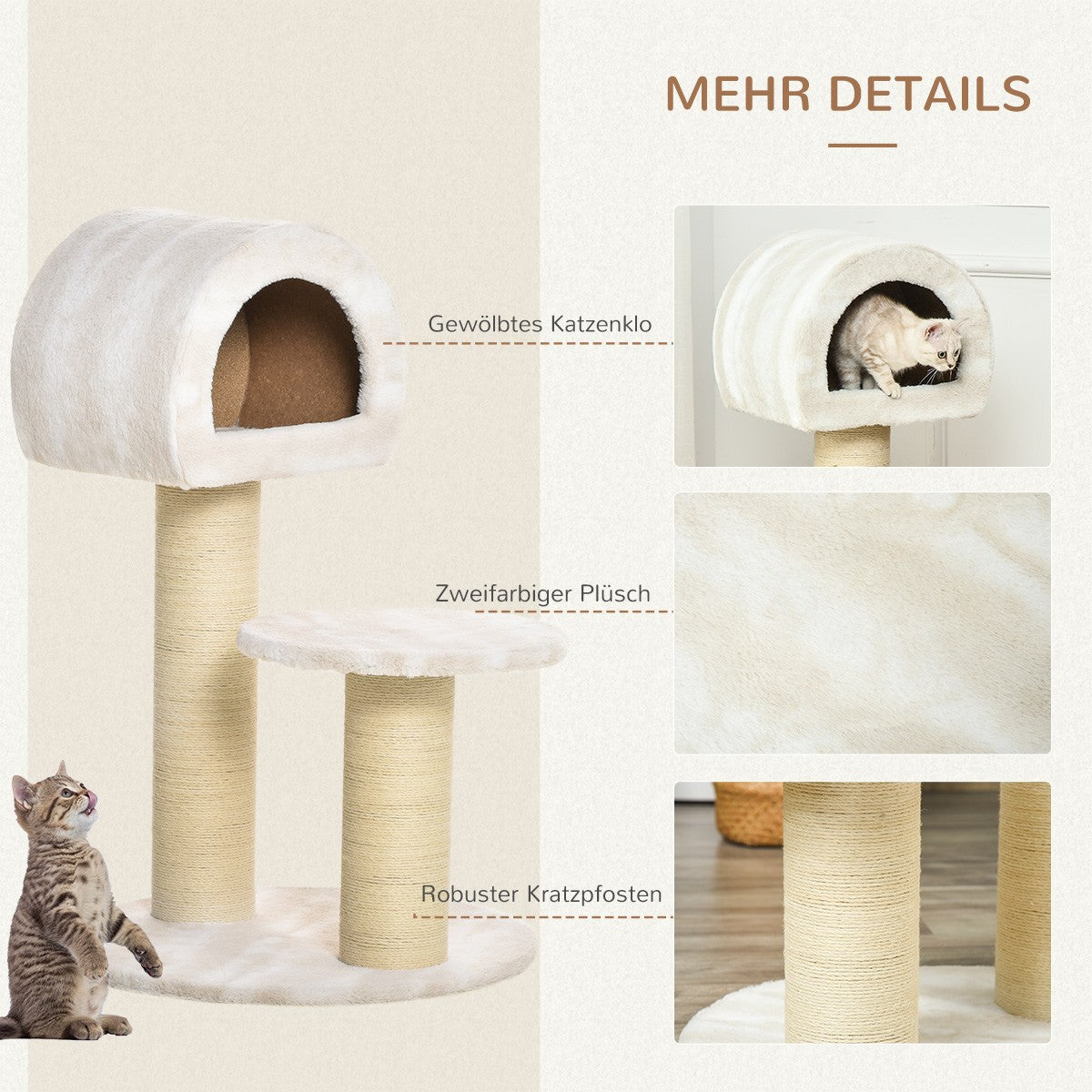 Cat Scratching Post Play & Climbing Tree For Cats, Sisal Posts, Velvety Polyester, With Play Ball, 60X60X93Cm, Polyester Sisal