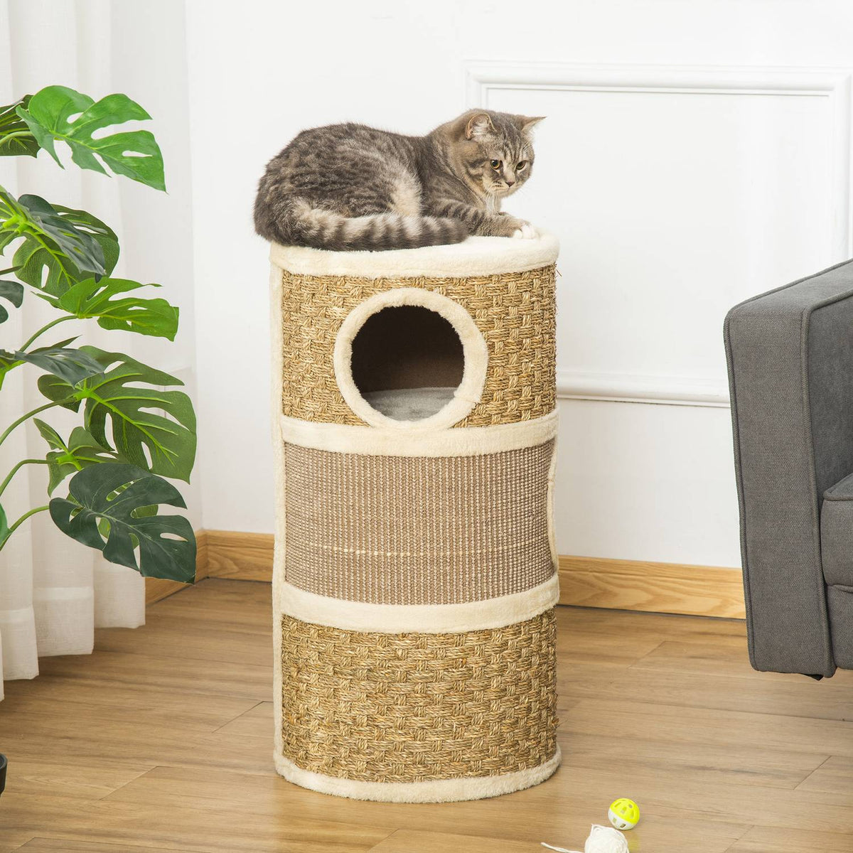 Cat Scratching Post, Scratching Barrel, 3 Levels, Sisal Plush, 37.5X37.5X70Cm