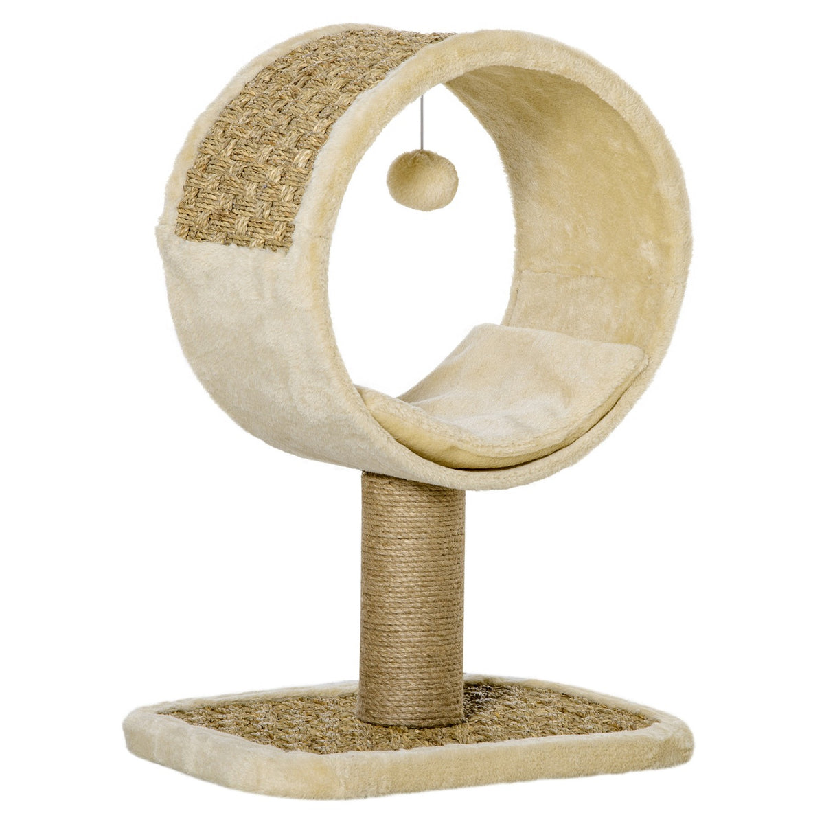 Cat Scratching Post Small Ideal For A Cat, With Jute Trunk & Toys, Climbing Tree, Khaki+Light Brown, 40X30X56Cm