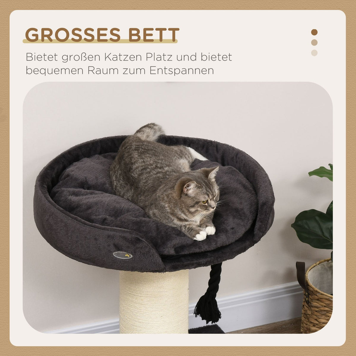 Cat Scratching Post With Bed And Sisal Column, 78Cm, Play Rope, In Gray, Ideal For Play And Rest