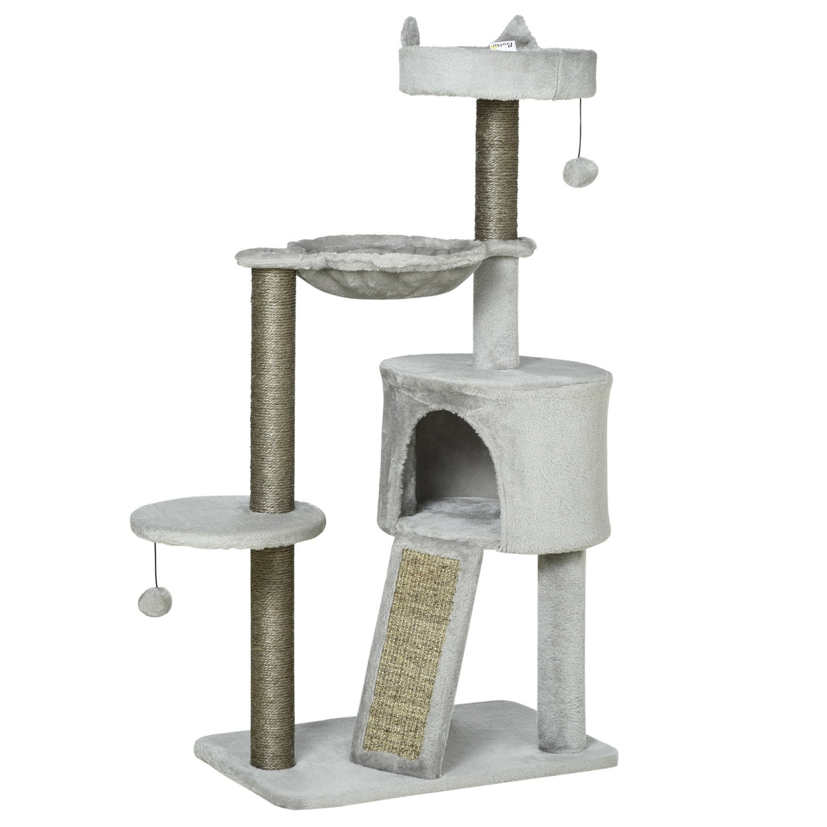 Cat Scratching Post With Cat Cave & Sisal Column, Play Tree With Ramp, Cat Toy, Light Grey, 113 Cm