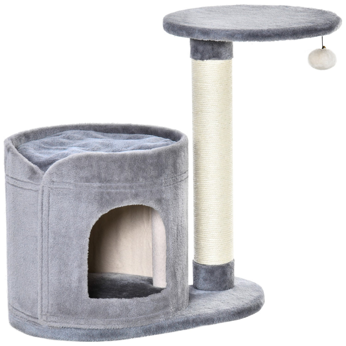 Cat Scratching Post With Cat Cave & Toy Ball, Sisal Rope Scratching Poles, Gray, 55X36X59Cm