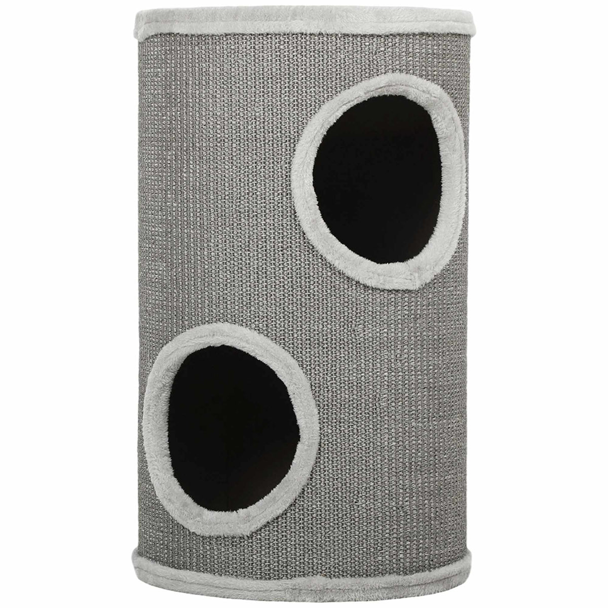 Cat Scratching Tower, 2 Levels, Sisal & Plush, Light Grey