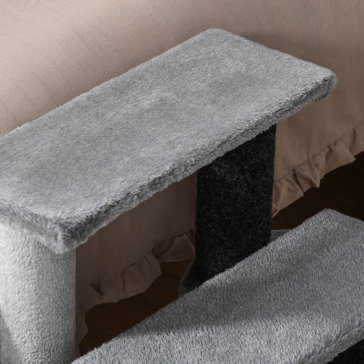Cat Stairs, Pet Stairs, Dog Stairs, Stairs for Cats and Dogs, 3 Steps, with Play Ball, Plush, Gray, 45x40x48cm