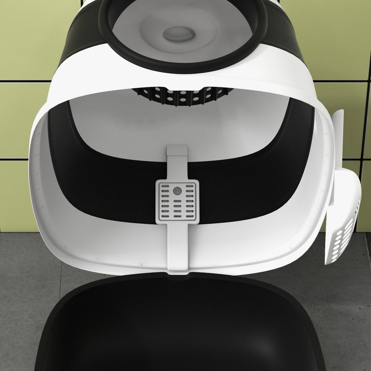 Cat Toilet Lid Cat Toilet Deodorant Floor Grid Litter Scoop Large Interior Up To 5Kg White + Black 52X41X38Cm