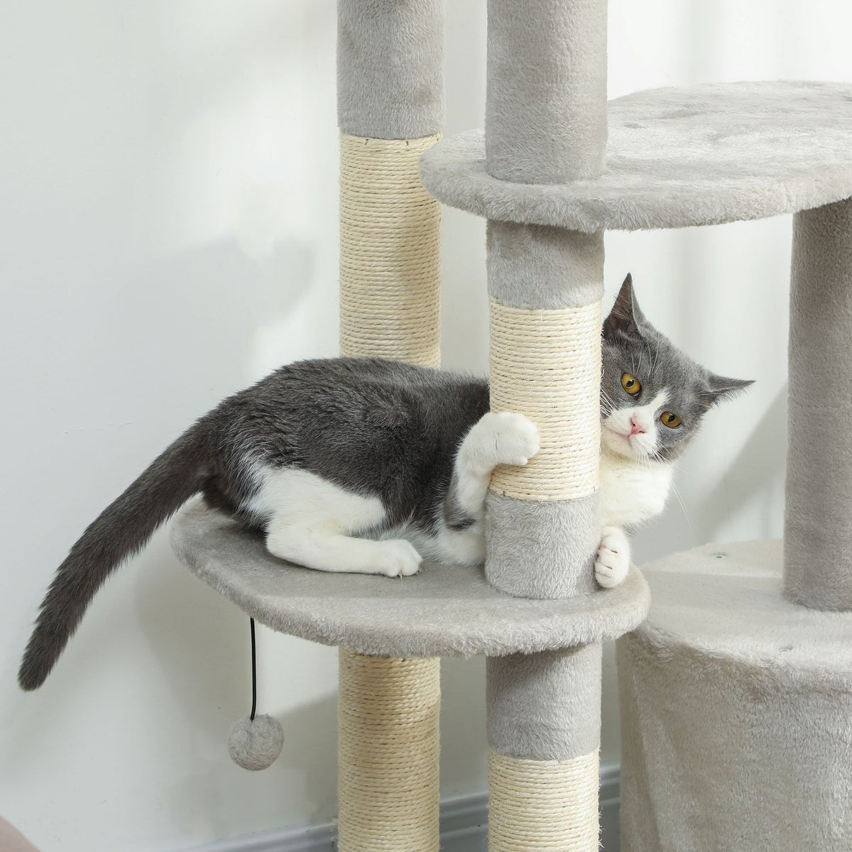Cat Tower 114 cm, Sisal Posts, Multi-Level, Light Grey