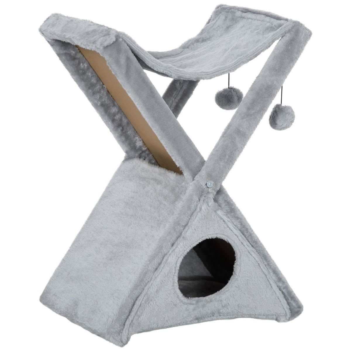 Cat Tower Gray Scratching Post With Cave And Hammock, Sisal & Plush, 54.5X32X65Cm